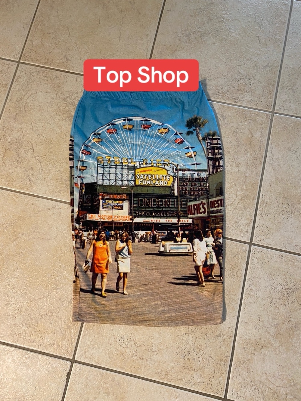 Topshop Blue Ferris Wheel Photo-Print Pencil Skirt
